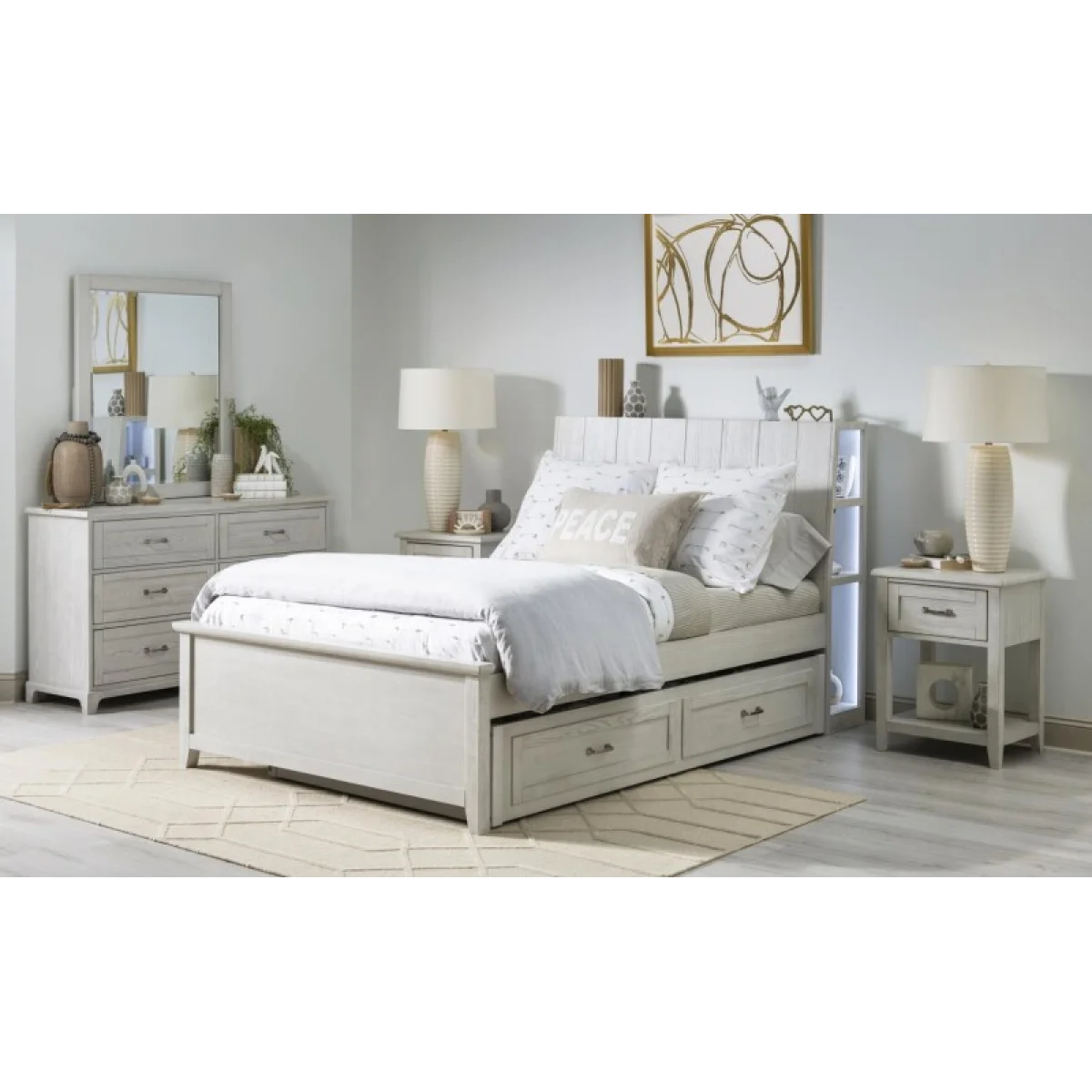 Complete Bookcase Bed Twin Youth Beds Bleached Linen 8