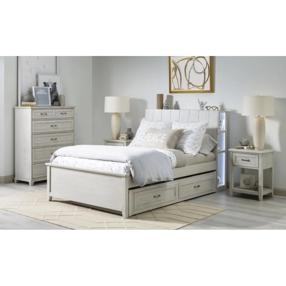 Complete Bookcase Bed Twin Youth Beds Bleached Linen 9