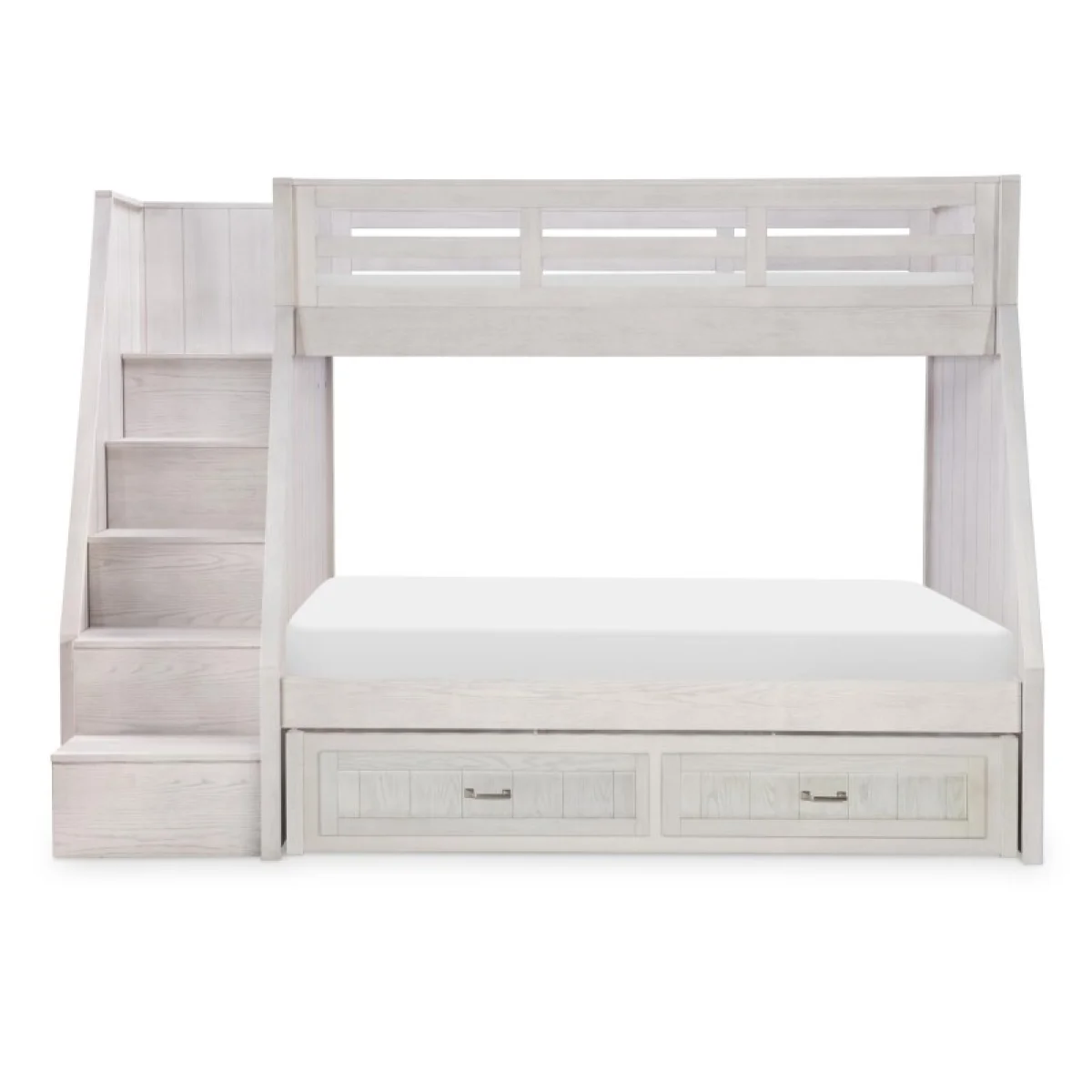 Complete Twin Over Full Bunk Bed Youth Beds Bleached Linen 6