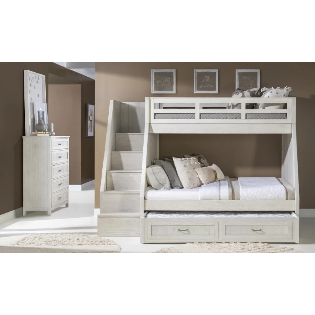 Complete Twin Over Full Bunk Bed Youth Beds Bleached Linen 8