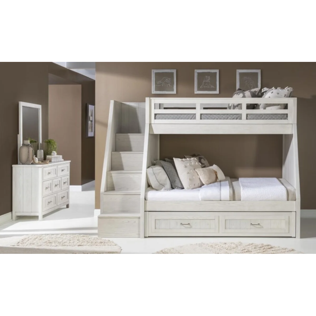 Complete Twin Over Full Bunk Bed Youth Beds Bleached Linen 9