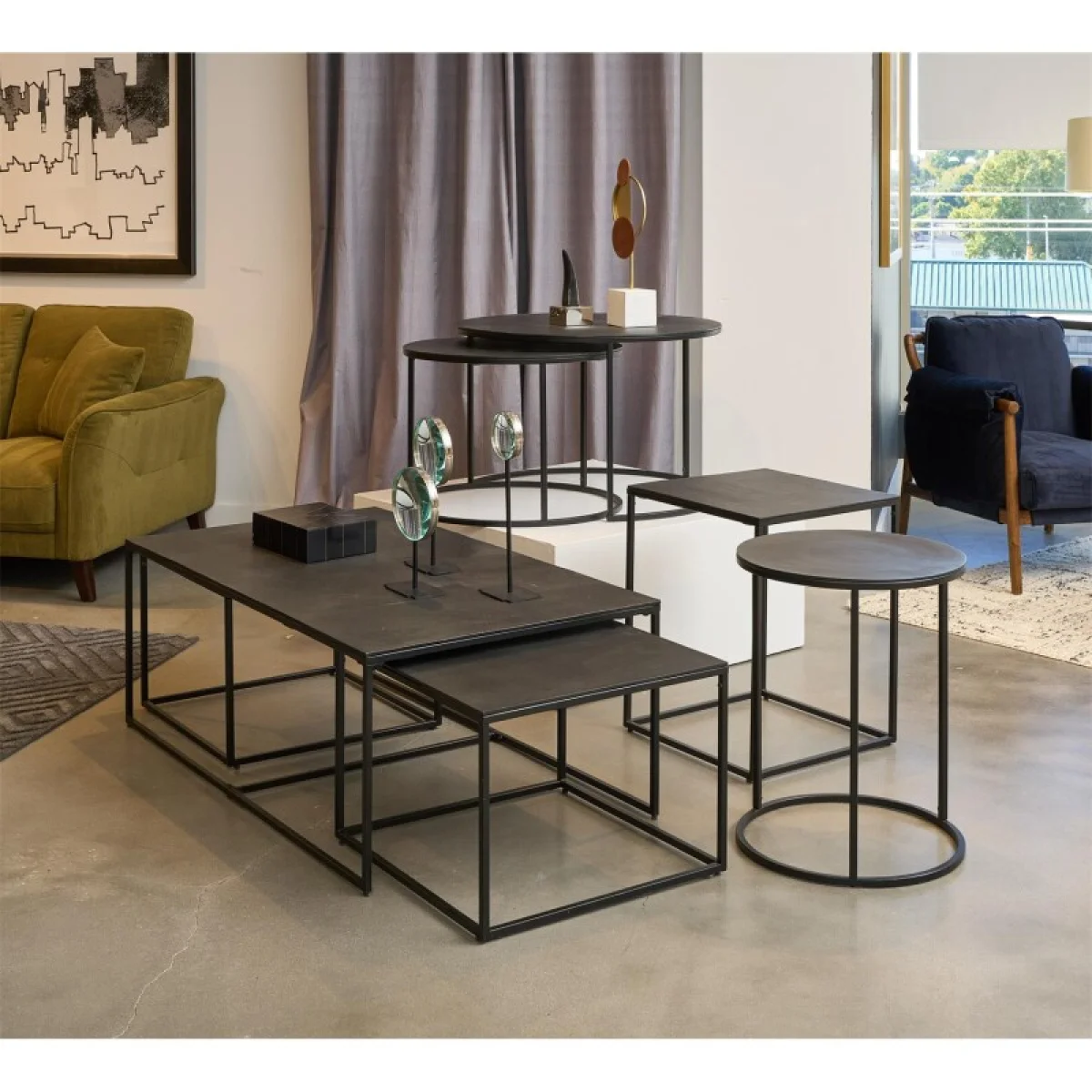 Round Nesting Cocktail Cocktail & Coffee Tables Antique Charcoal 12