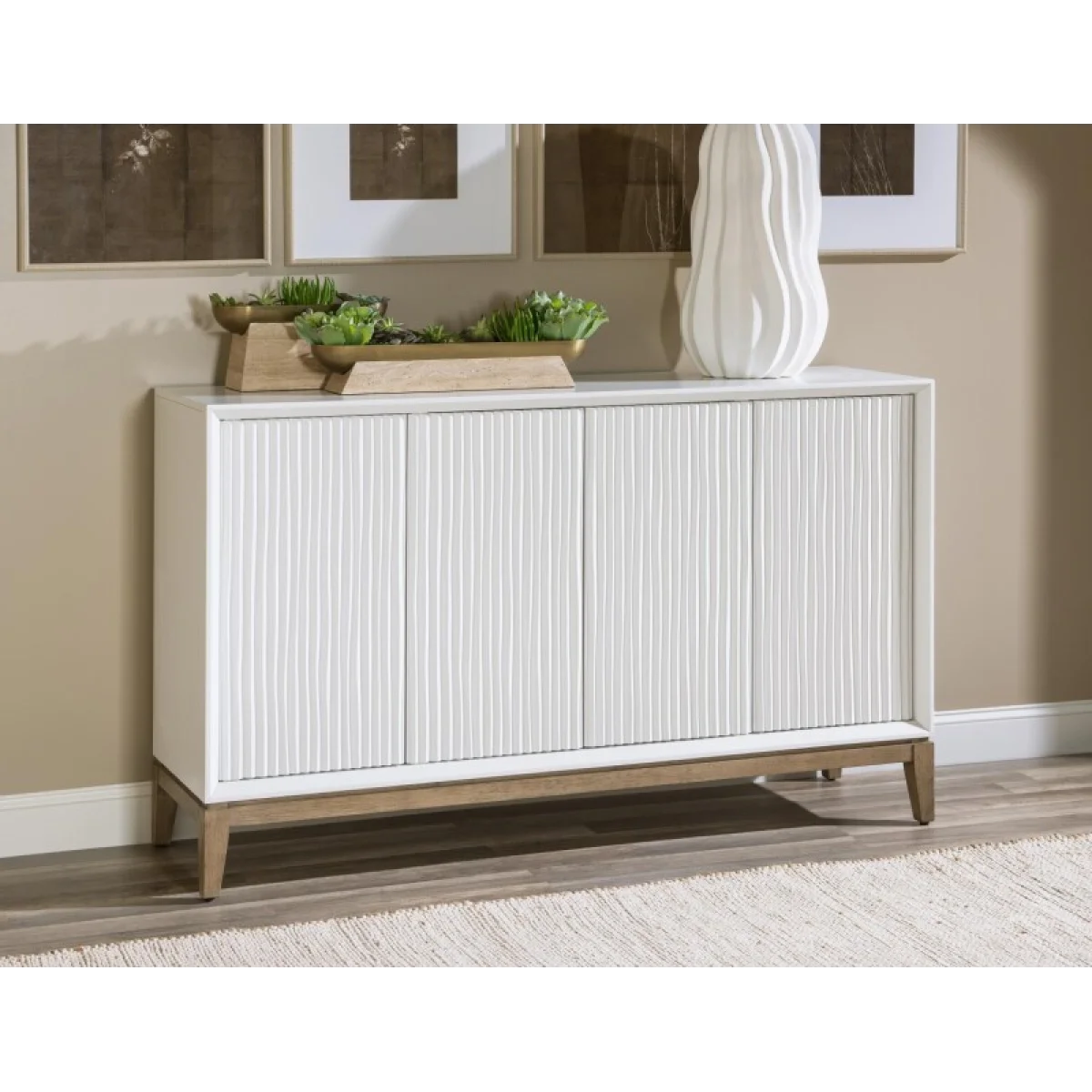 Credenza Dining Storage Cloud White And Desert Oak 7