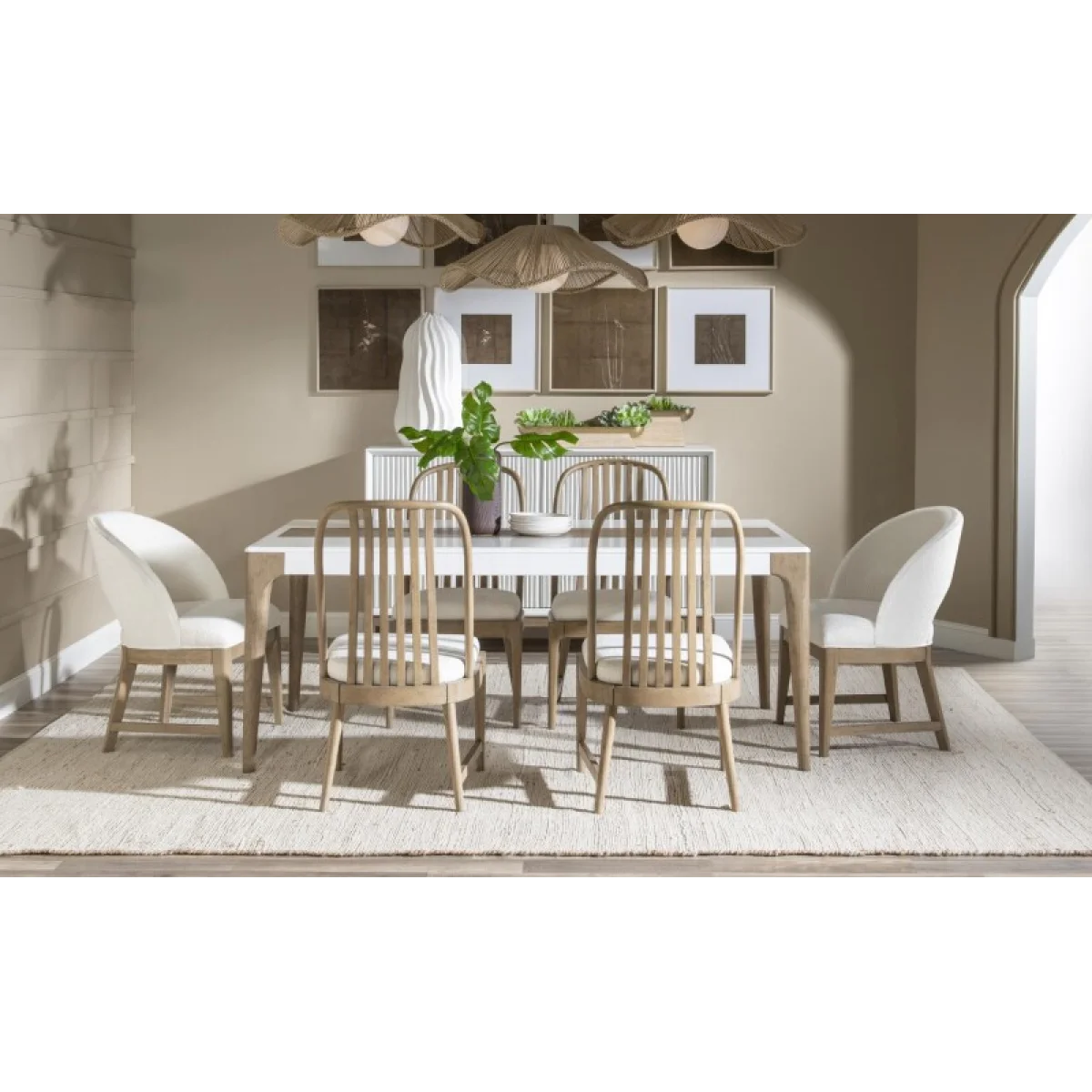Credenza Dining Storage Cloud White And Desert Oak 9