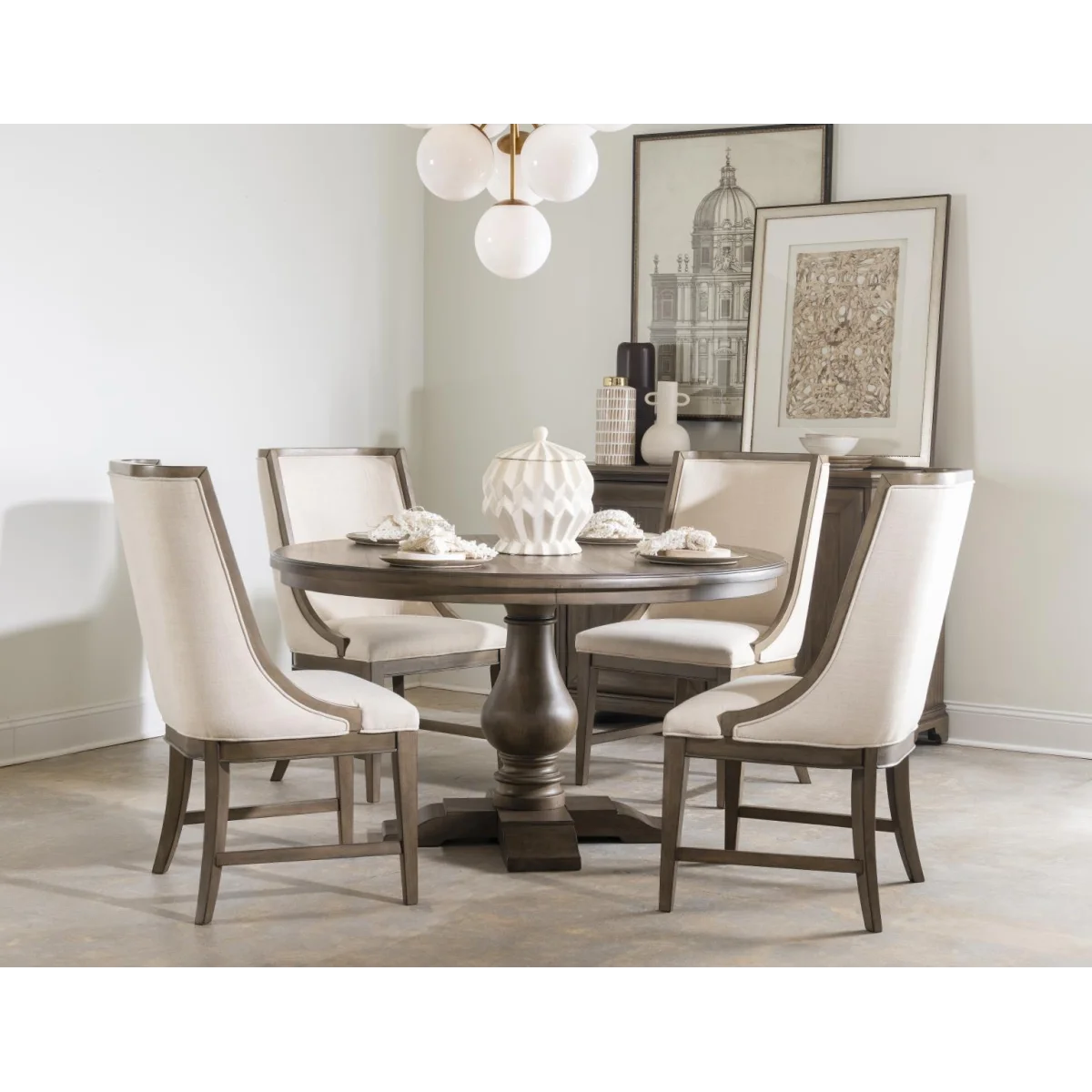 Complete Round Pedestal Table Dining Sets Cream 4