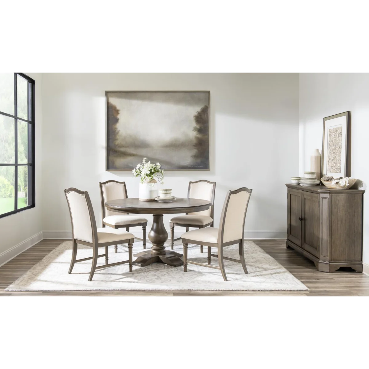 Complete Round Pedestal Table Dining Sets Cream 8