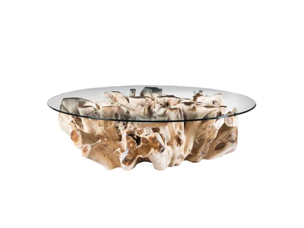 Willow Teak Root/glass Round Coffee Table Cocktail & Coffee Tables Classic Home