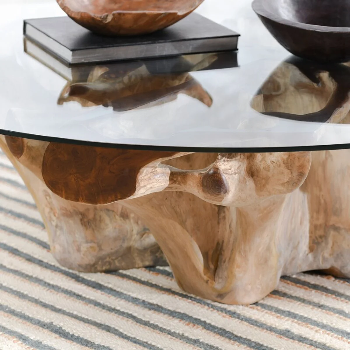 Willow Teak Root/glass Round Coffee Table Cocktail & Coffee Tables Classic Home 7