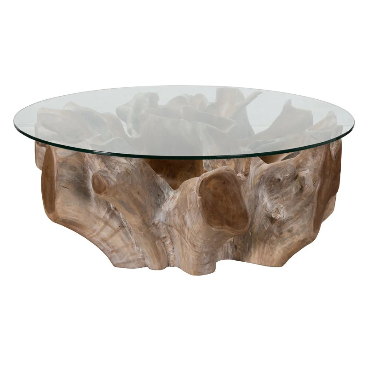 Hailey Teak Root/glass Round Coffee Table Cocktail & Coffee Tables Classic Home 4