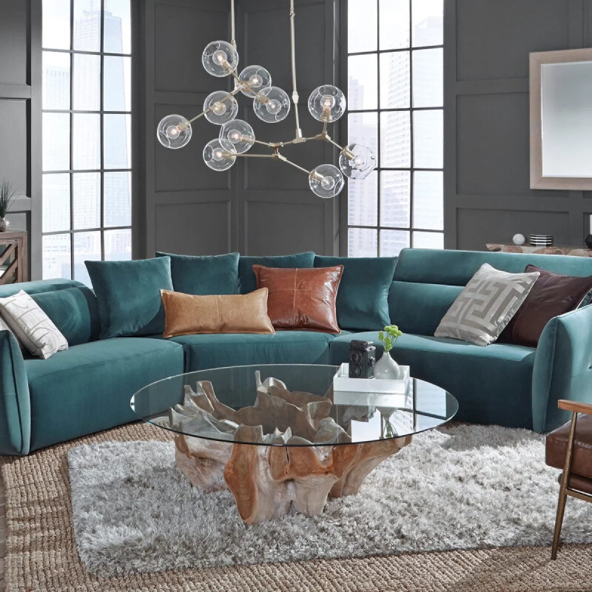 Hailey Teak Root/glass Round Coffee Table Cocktail & Coffee Tables Classic Home 7