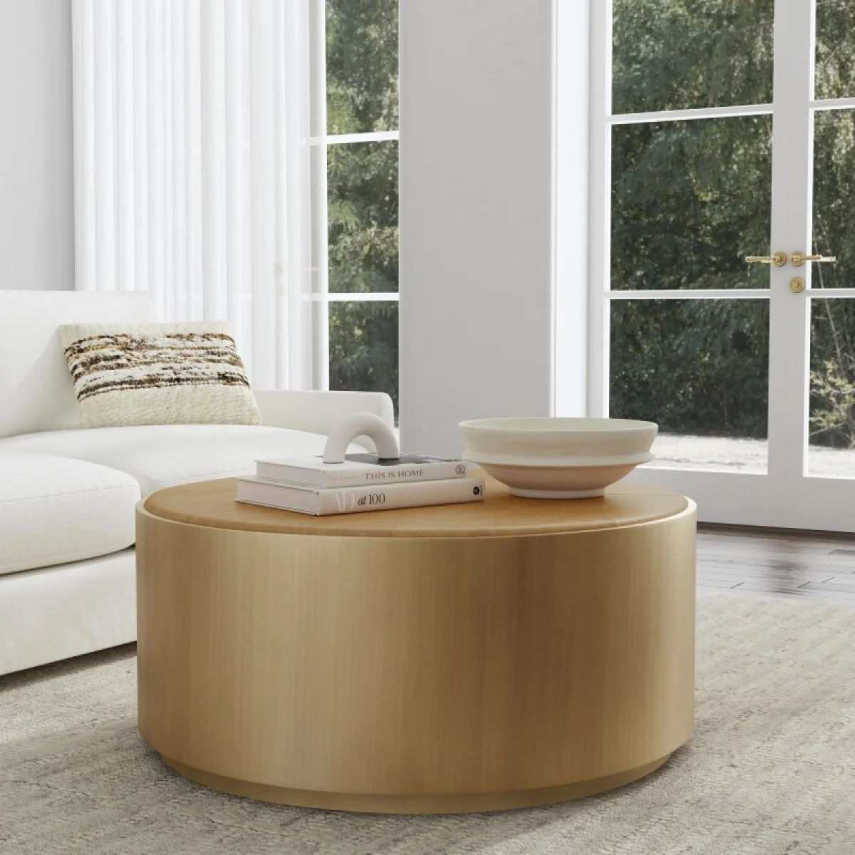 Evan Leather Round Coffee Table W/casters Cocktail & Coffee Tables Brown 8
