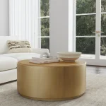 Evan Leather Round Coffee Table W/casters Cocktail & Coffee Tables Brown 13