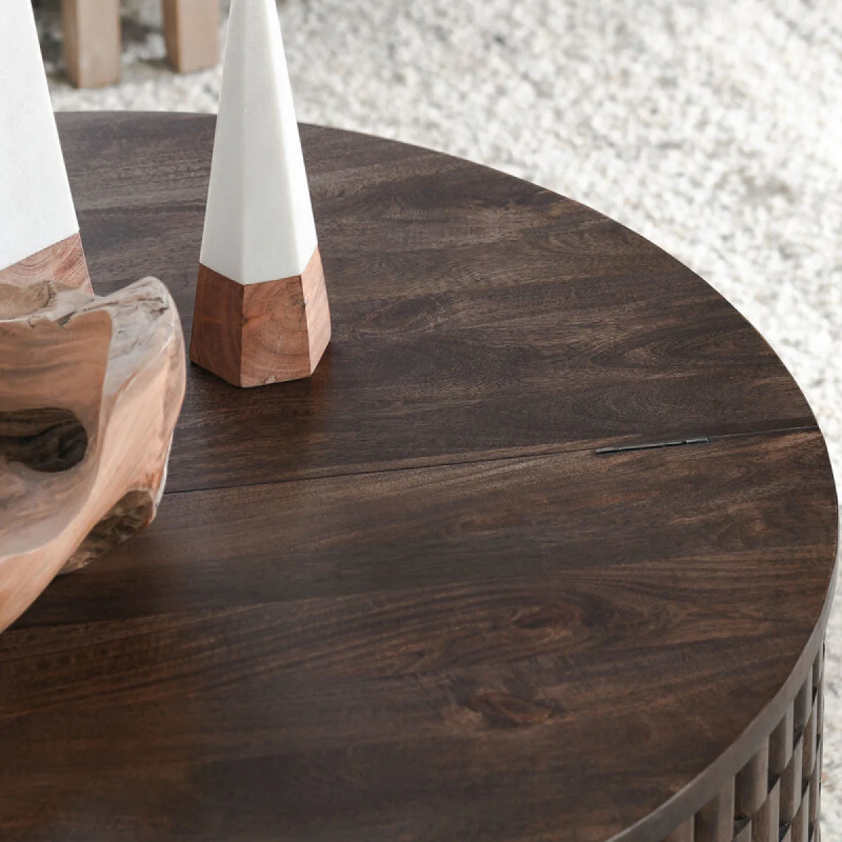 Norwood Solid Wood Round Coffee Table Cocktail & Coffee Tables Bark Brown 13