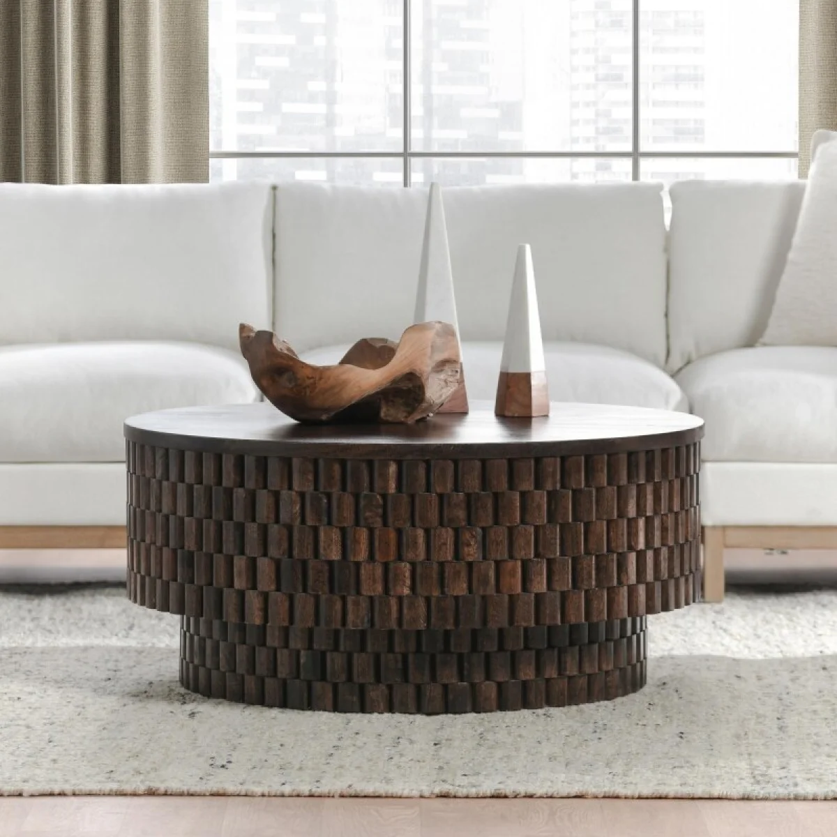 Norwood Solid Wood Round Coffee Table Cocktail & Coffee Tables Bark Brown 14