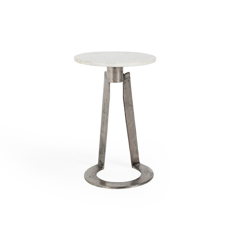 Leyton Marble Aluminum Round Accent Table - White Marble