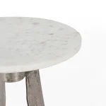 Leyton Marble Aluminum Round Accent Table - White Marble - Image 4