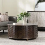 Shira Solid Wood Round Storage Coffee Table Cocktail & Coffee Tables Brown 22