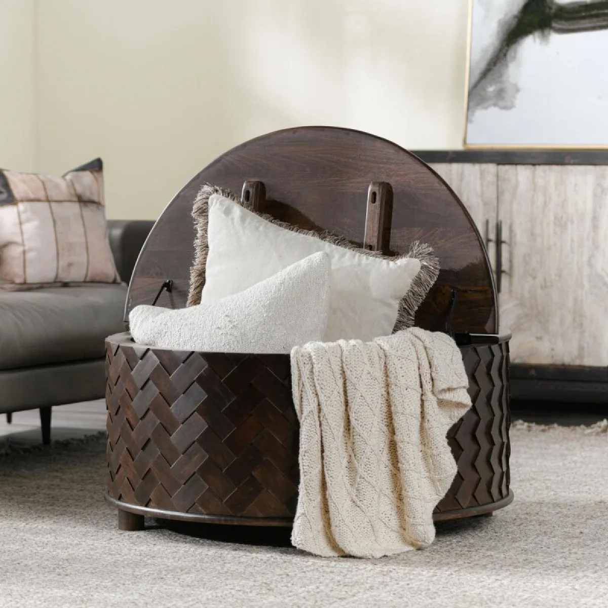 Shira Solid Wood Round Storage Coffee Table Cocktail & Coffee Tables Brown 12