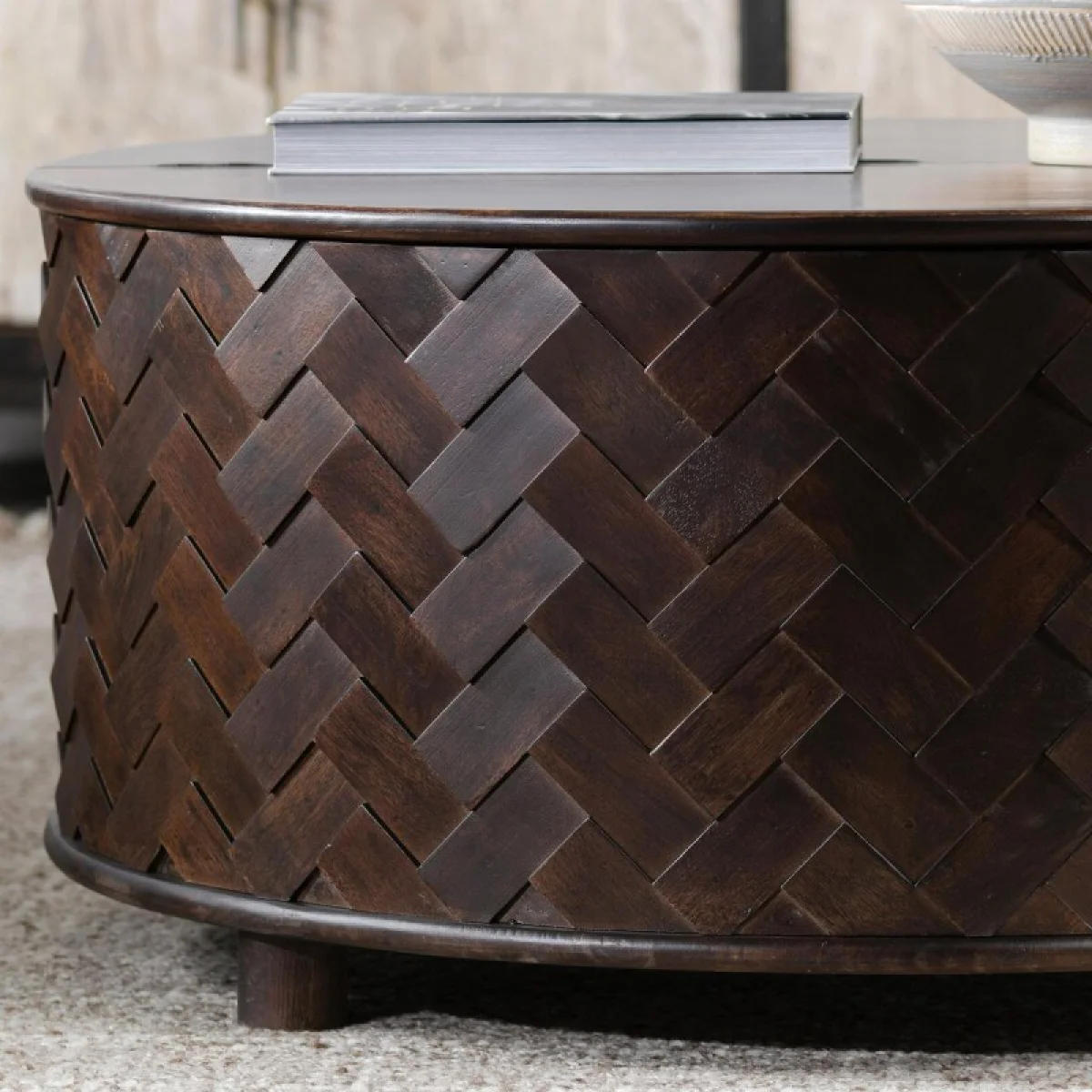 Shira Solid Wood Round Storage Coffee Table Cocktail & Coffee Tables Brown 14