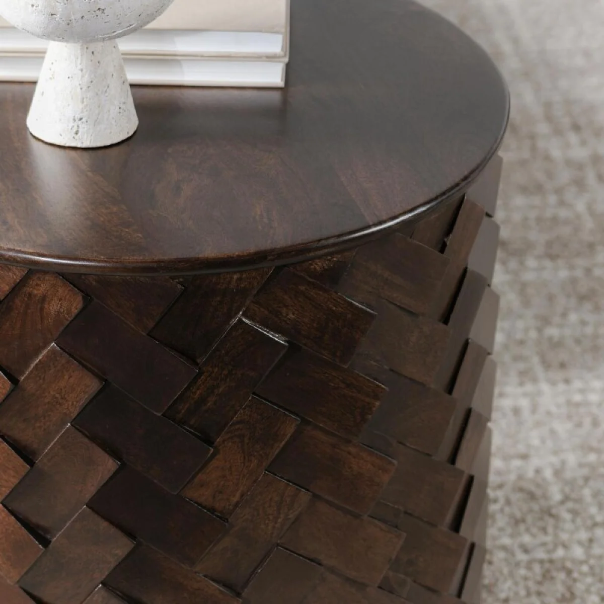 Shira Solid Wood Round End Table End tables Brown 9