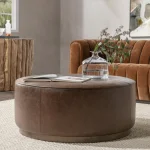 Clair Leather Round Coffee Table Cocktail & Coffee Tables Brown 17