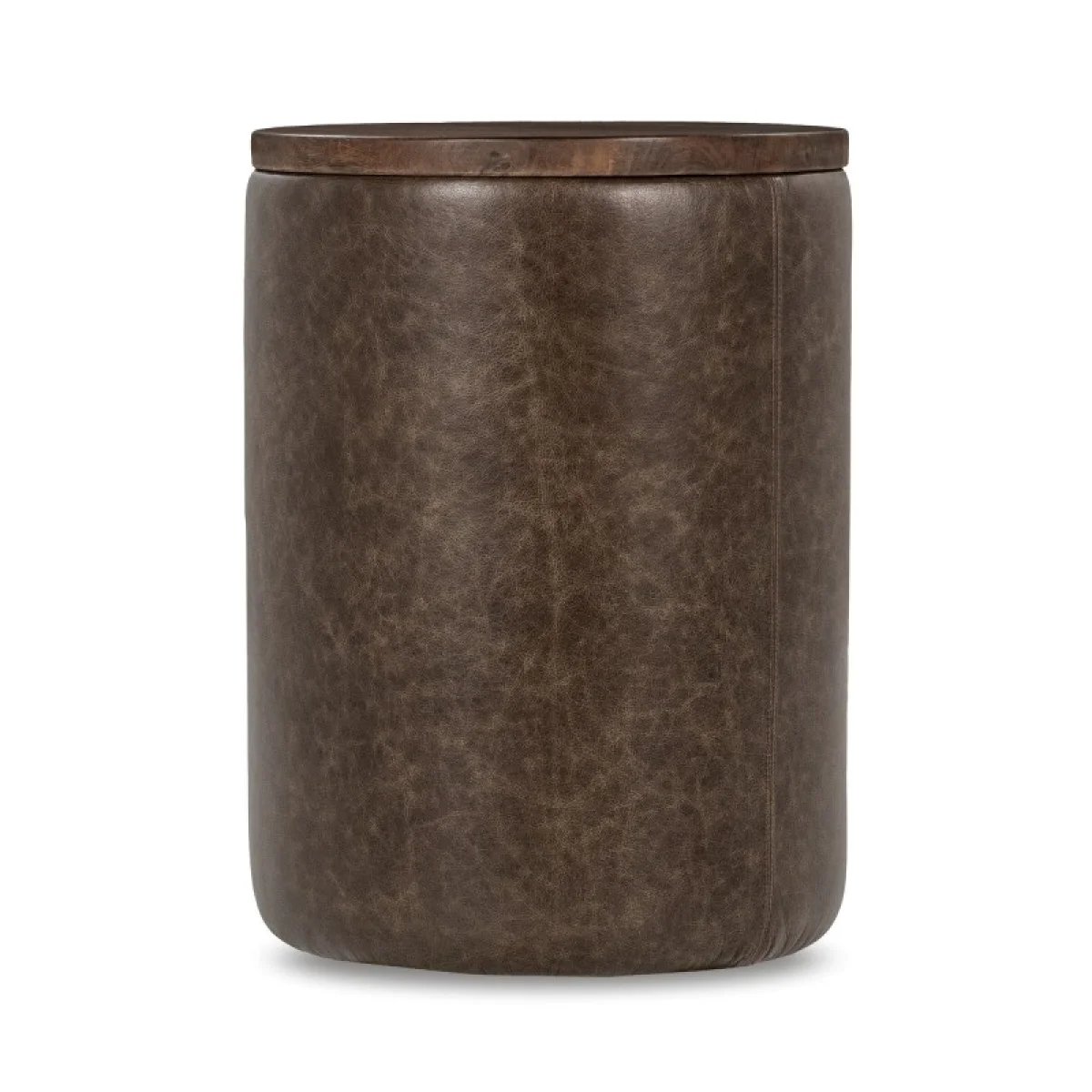 Andra Leather Round Accent Table Chairside Tables Brown 4