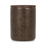 Andra Leather Round Accent Table Chairside Tables Brown 10