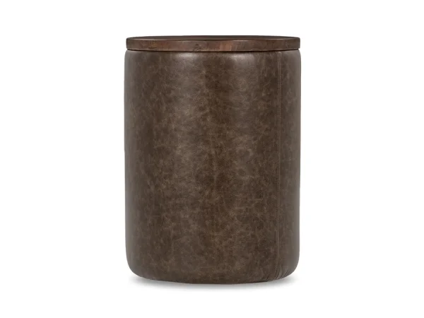Andra Leather Round Accent Table Chairside Tables Brown