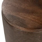Andra Leather Round Accent Table Chairside Tables Brown 13