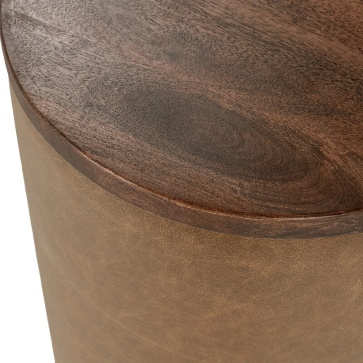 Andra Leather Round Accent Table – Chestnut Chairside Tables Brown 7