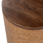 Andra Leather Round Accent Table – Tan Chairside Tables Brown 11