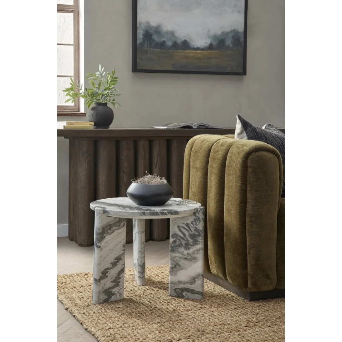 Zora Marble Round End Table End tables Black, White 11