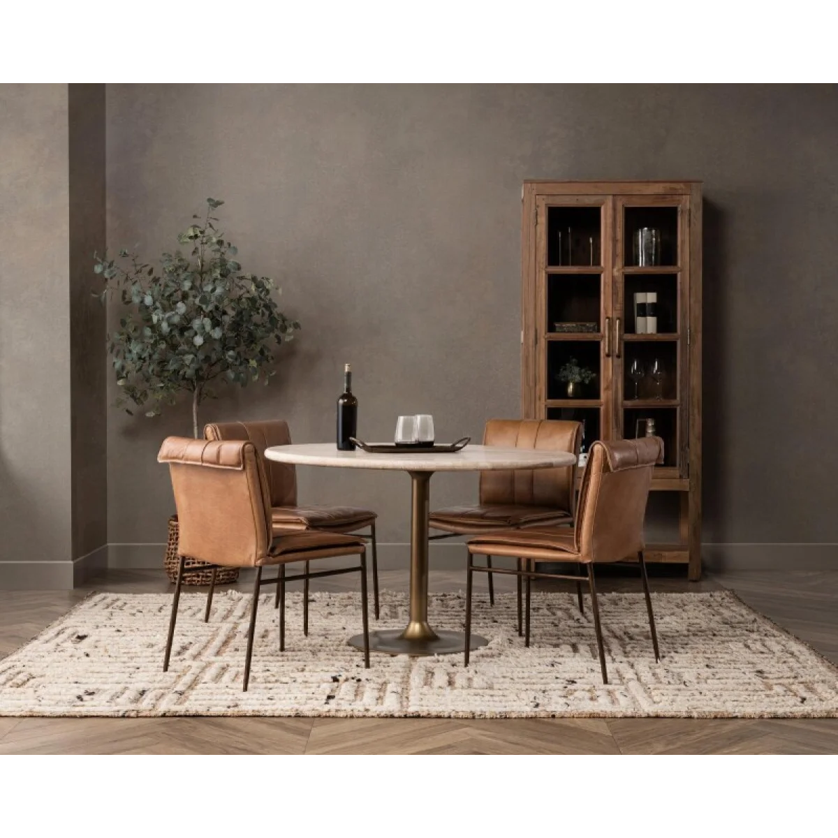 Malani Travertine Round Dining Table Dining Tables Brown 11