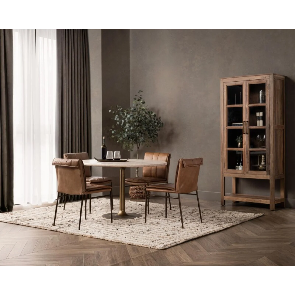 Malani Travertine Round Dining Table Dining Tables Brown 12