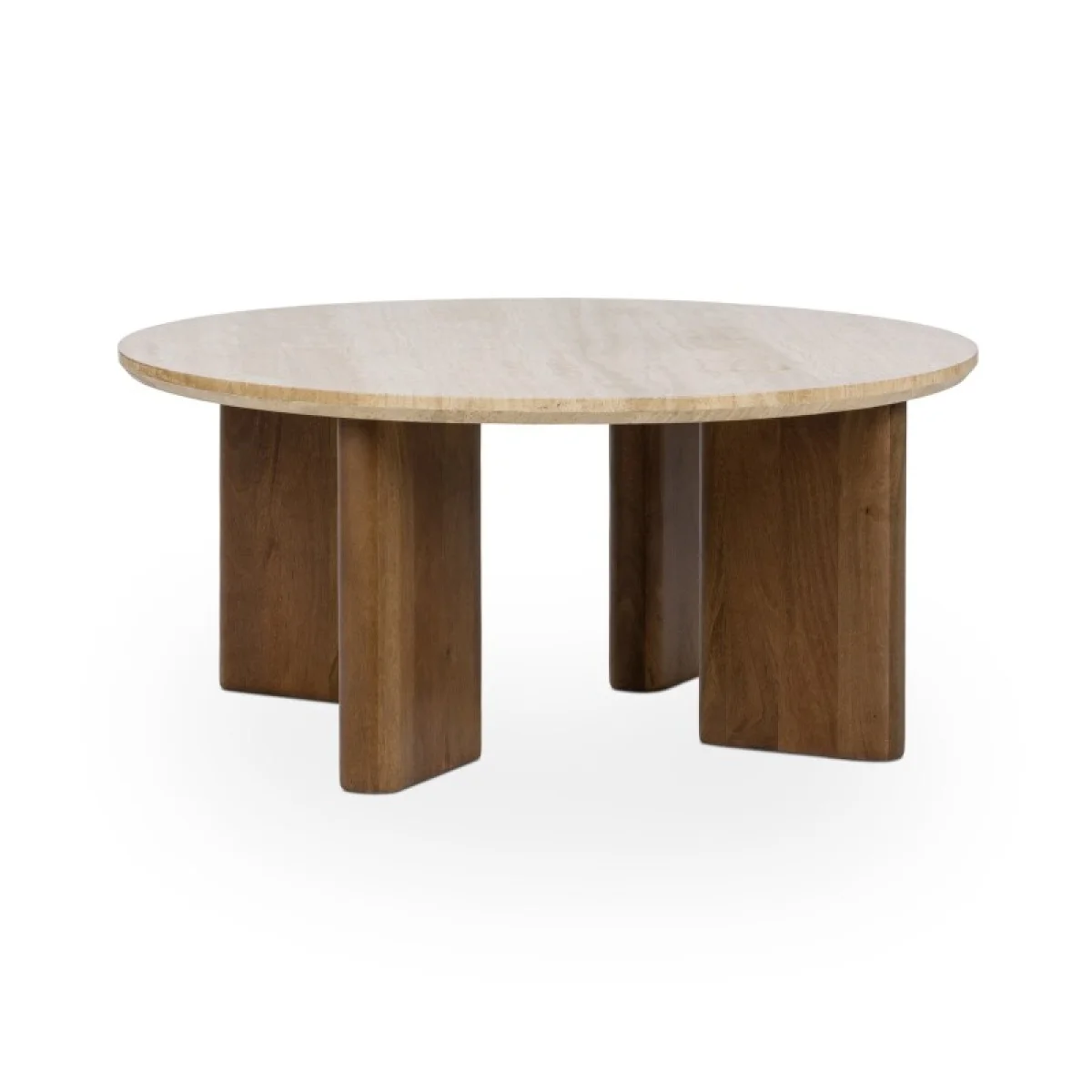 Idella Travertine Round Coffee Table Cocktail & Coffee Tables Brown 4