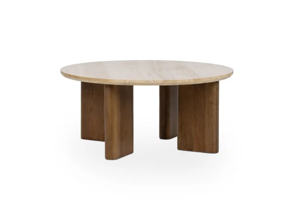Idella Travertine Round Coffee Table Cocktail & Coffee Tables Brown