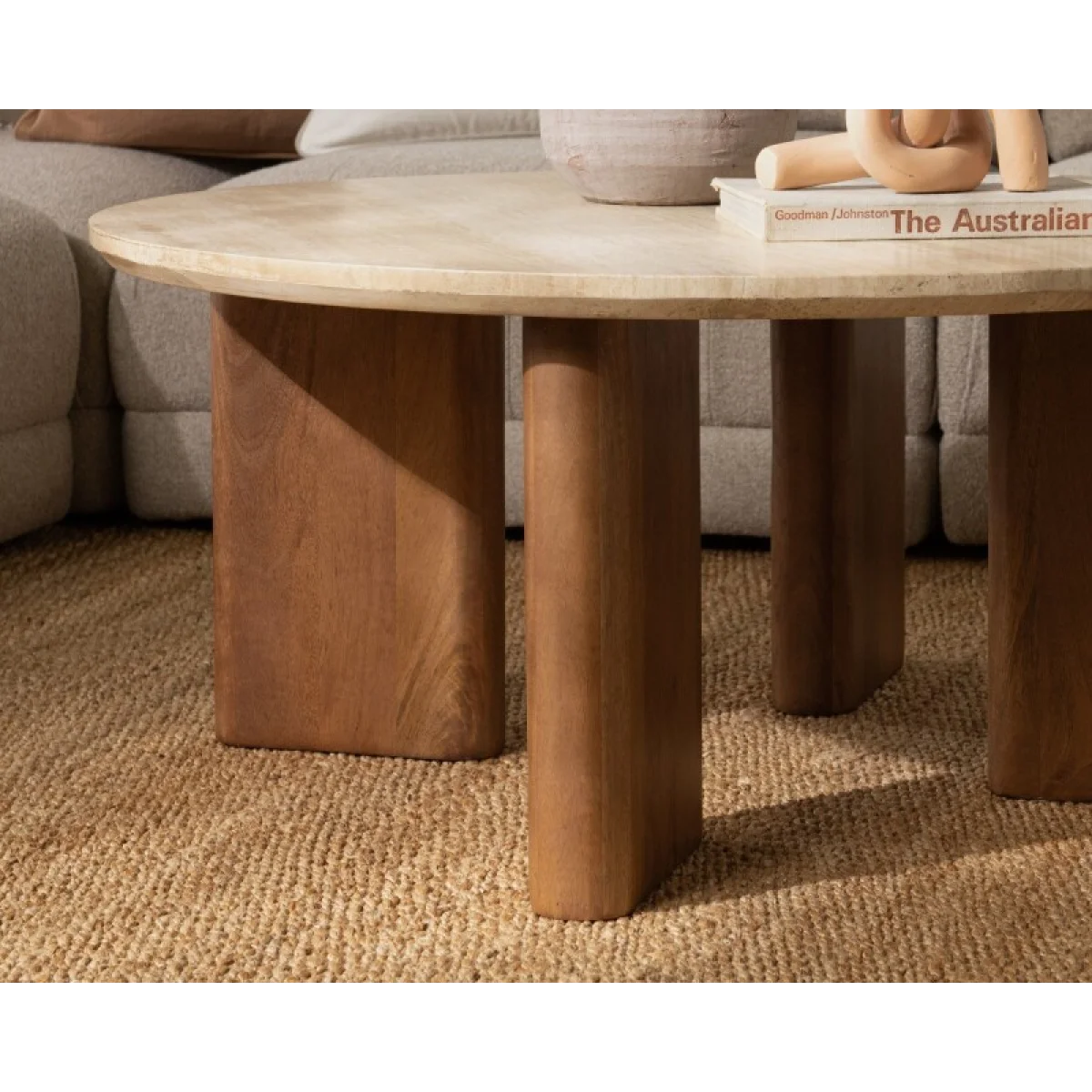 Idella Travertine Round Coffee Table Cocktail & Coffee Tables Brown 10