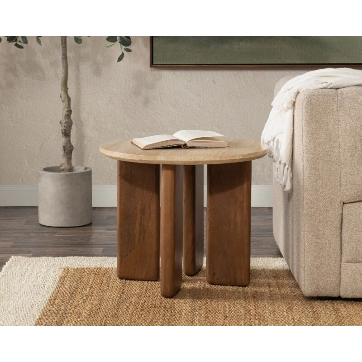 Idella Travertine Round End Table End tables Brown 10