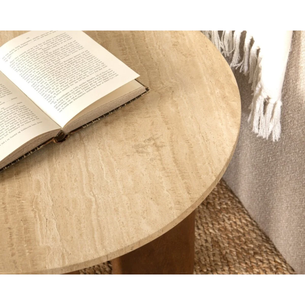 Idella Travertine Round End Table End tables Brown 11