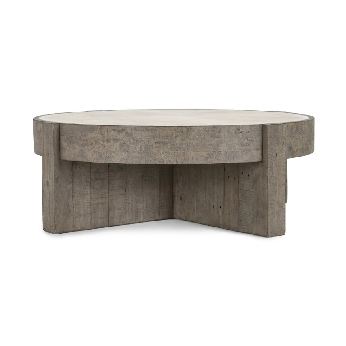 Sonoma Solid Wood Round Coffee Table Cocktail & Coffee Tables Antique White/Distressed Gray 4