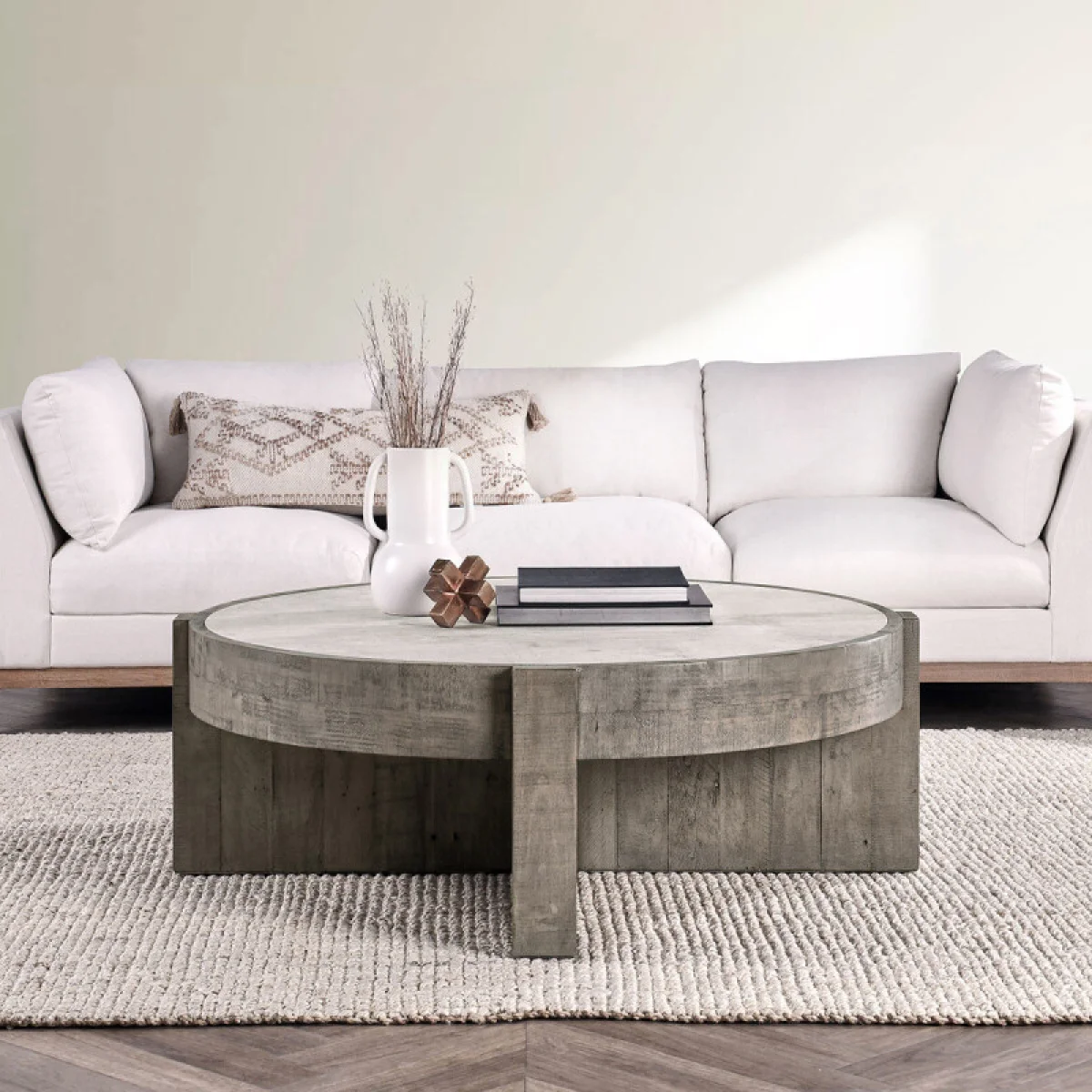 Sonoma Solid Wood Round Coffee Table Cocktail & Coffee Tables Antique White/Distressed Gray 10