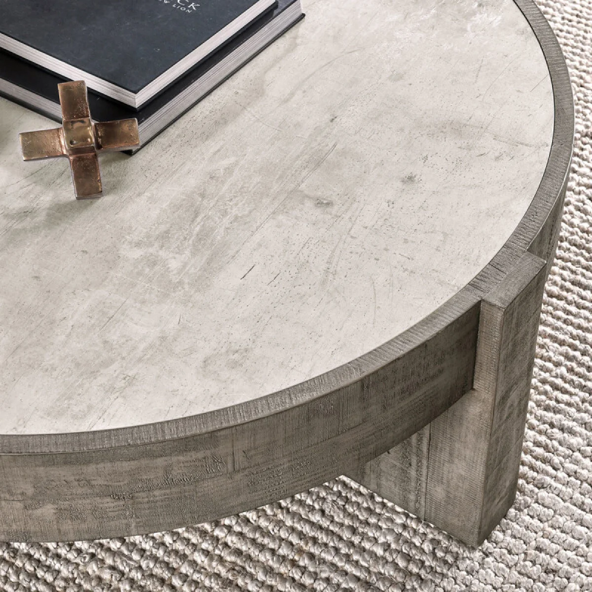 Sonoma Solid Wood Round Coffee Table Cocktail & Coffee Tables Antique White/Distressed Gray 12