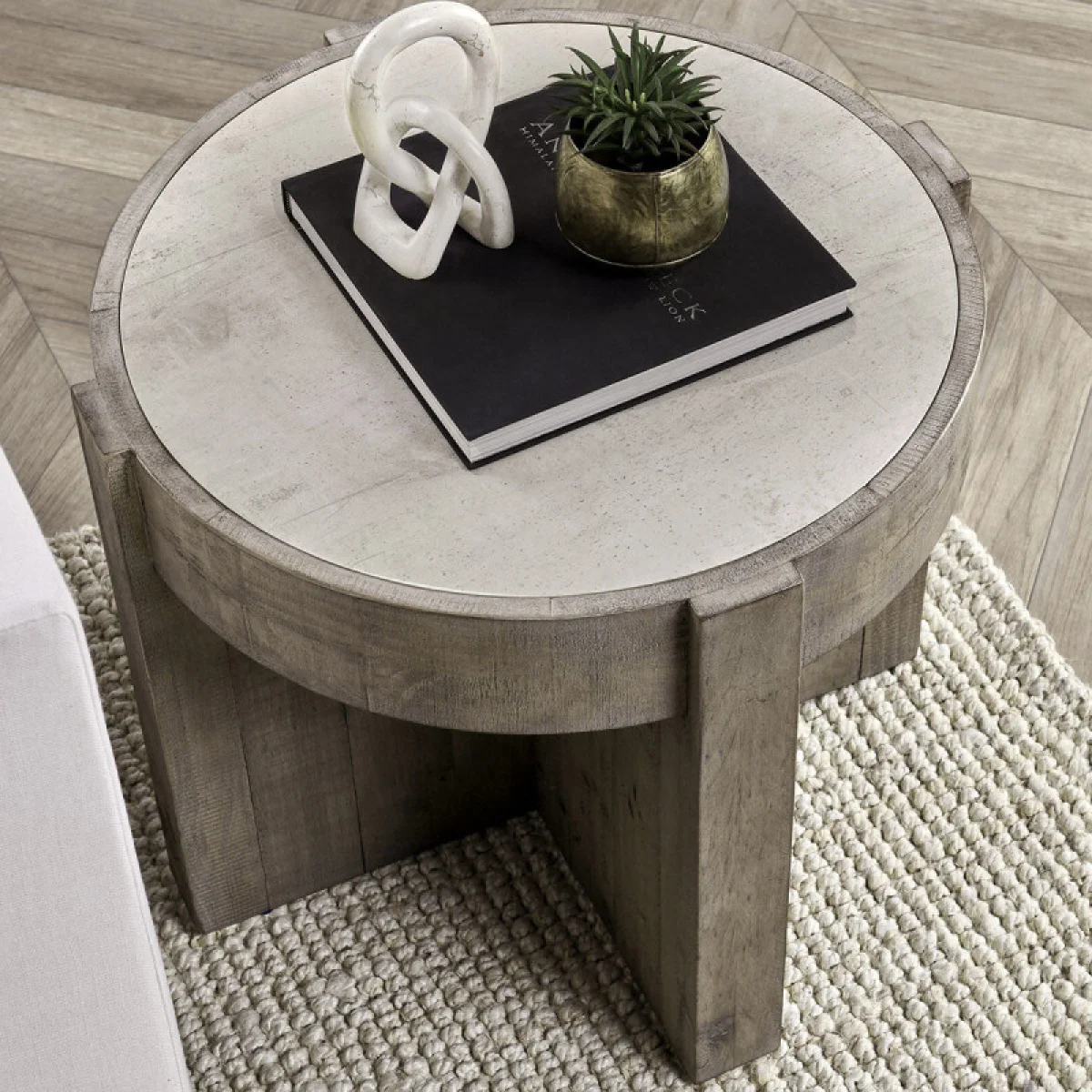 Sonoma Solid Wood Round End Table End tables Antique White/Distressed Gray 11