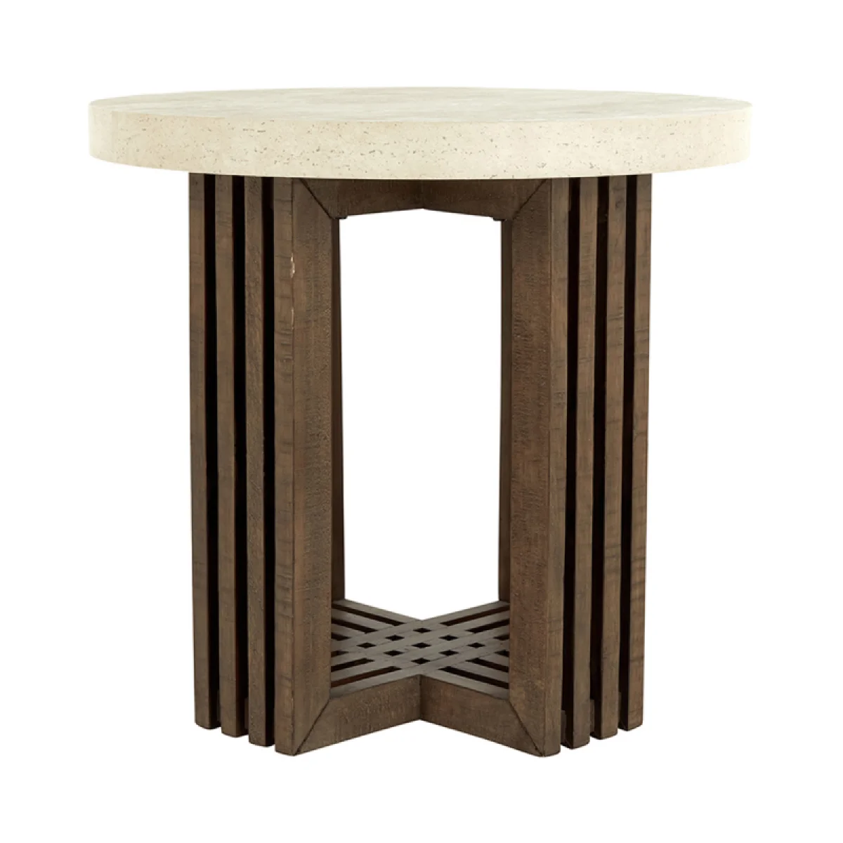 Aspen Solid Wood Round End Table End tables Antique White/Distressed Brown 4