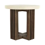 Aspen Solid Wood Round End Table End tables Antique White/Distressed Brown 14