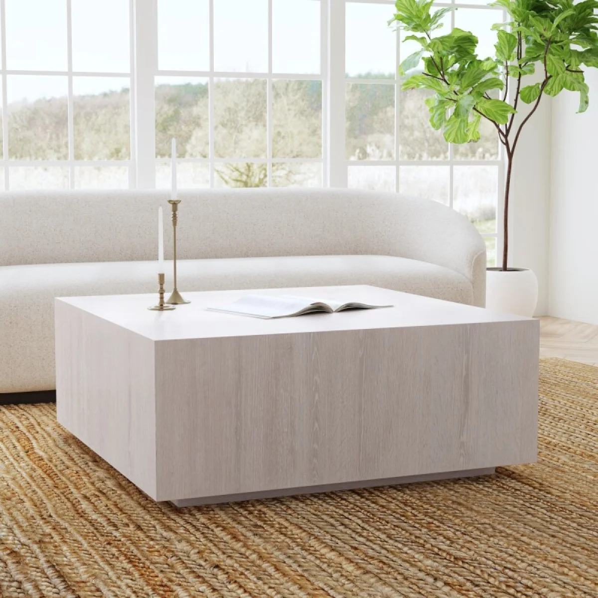 Layne Solid Wood Square Coffee Table W Casters – Milk White Cocktail & Coffee Tables Classic Home 9