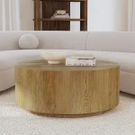 Layne Solid Wood Round Coffee Table W/casters Cocktail & Coffee Tables Brown 12