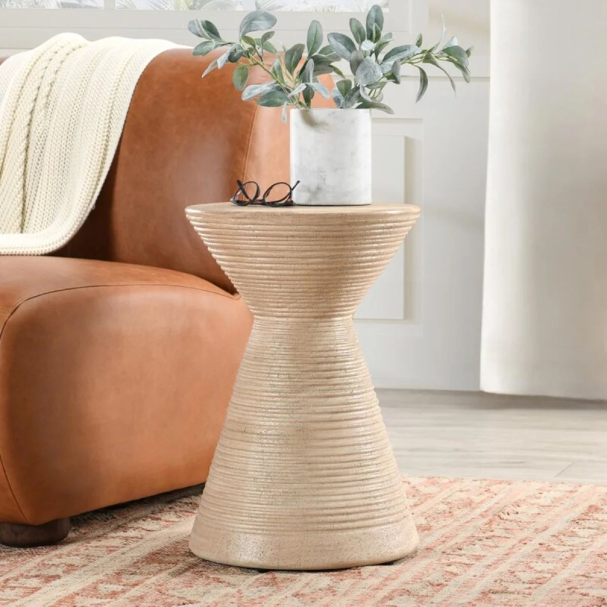 Fern Outdoor Round Accent Table Outdoor Tables Beige 9