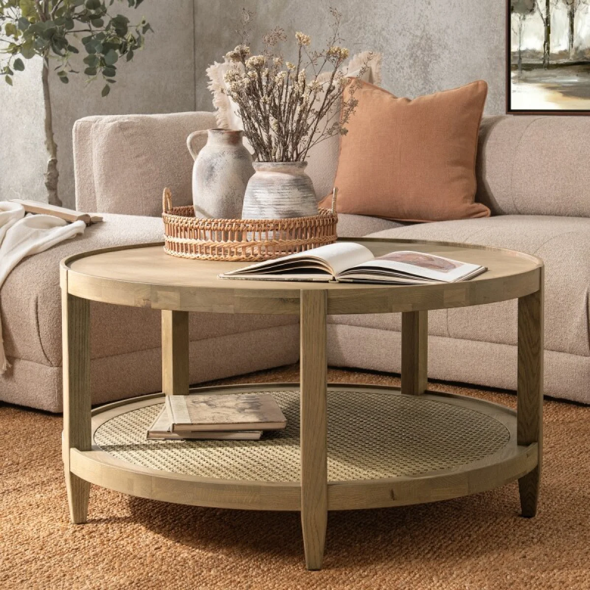Devin Solid Wood Round Coffee Table Cocktail & Coffee Tables Brown 8