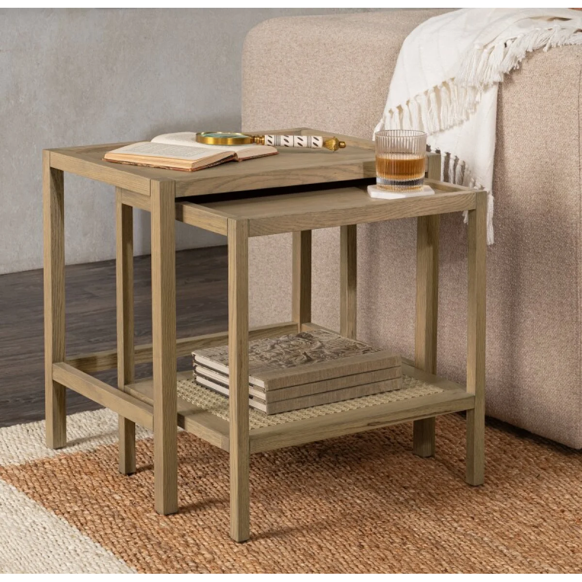 Devin Solid Wood Nesting Accent Tables Table Sets Brown 18